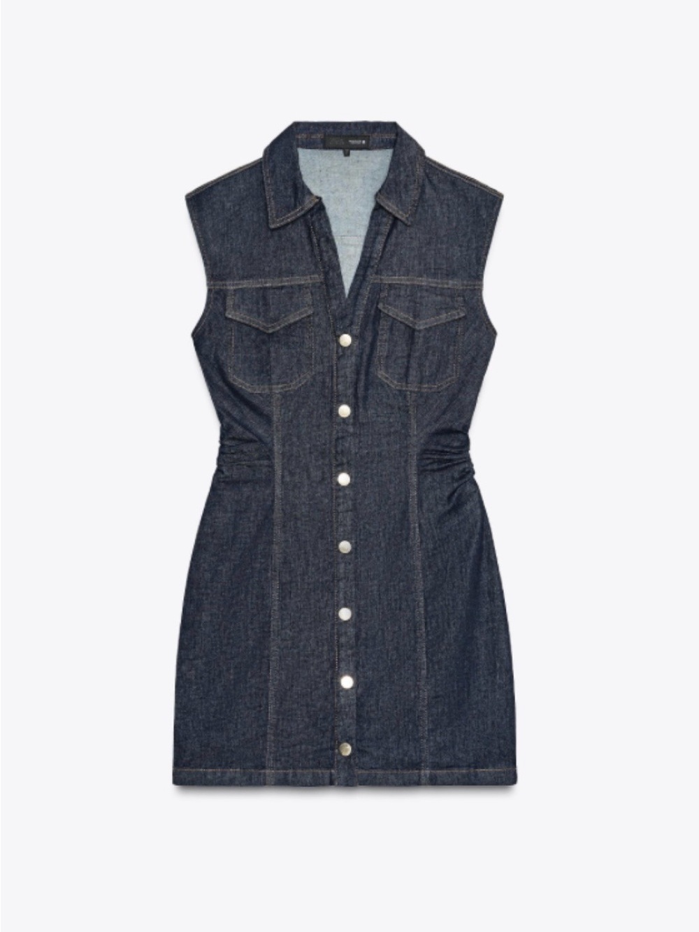 Zara Dark Blue Denim Sleeveless Button-Front Mini Dress
